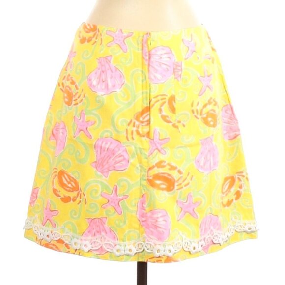 Lilly Pulitzer Skirt 4 Vintage Sandbar Print Crab Seashell Beach Vacation Travel - Picture 3 of 4